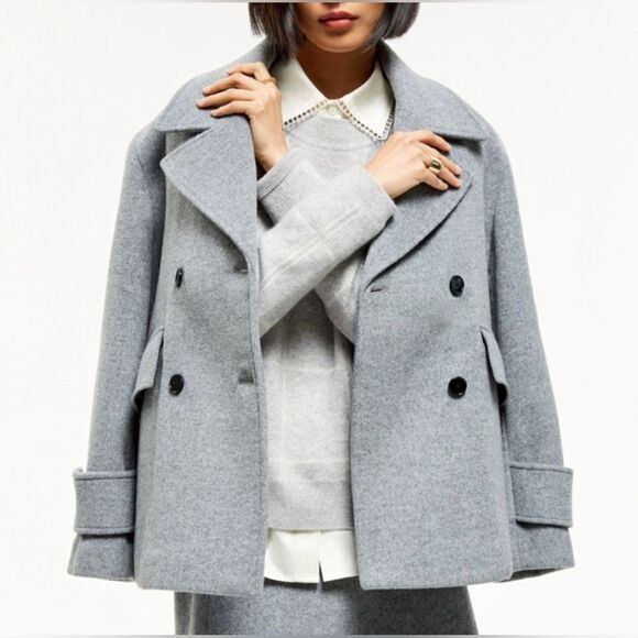Club Monaco Relaxed Grey Pea Coat - Picture 2 of 14